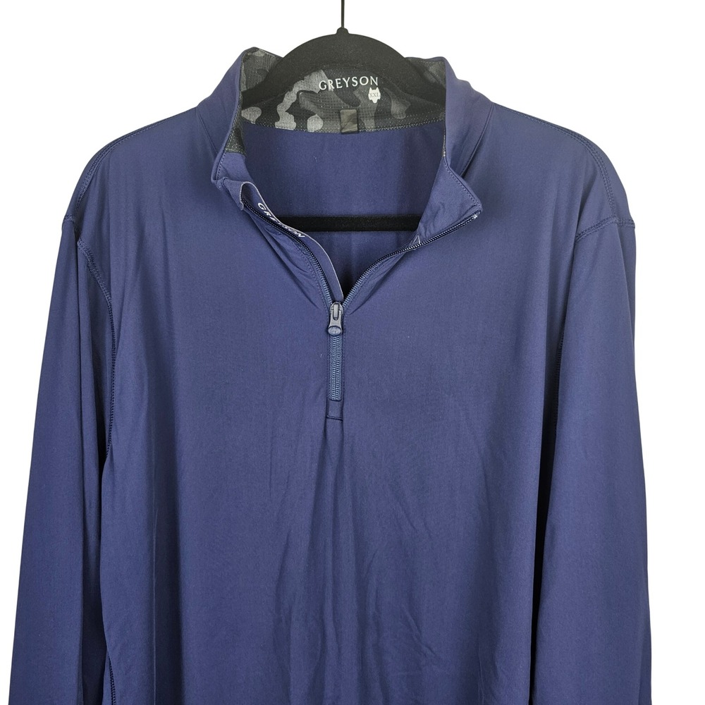 Greyson Clothiers Men's XXL Navy Blue Quarter Zip Golf Pullover Wolf Logo Camo - Picture 3 of 7